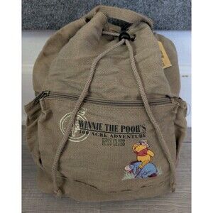 Vintage Disney Store Winnie The Pooh Backpack Jute Linen Blend Small Tan